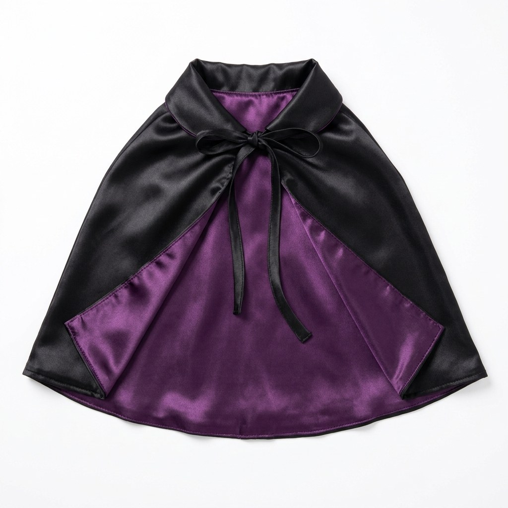Witch cape: satin cape with a contrasting lining, tied at the neck
