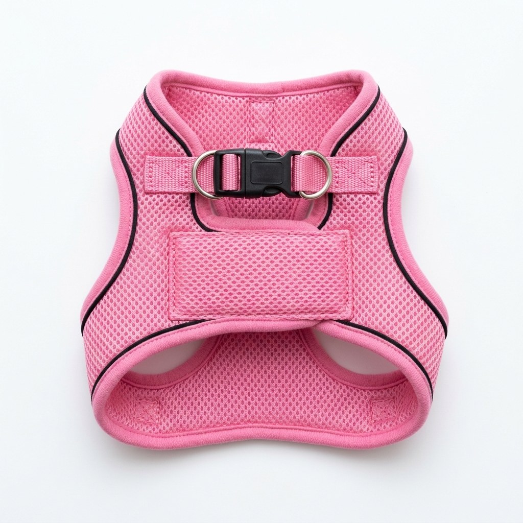 Soft air-mesh vest harness with hook-and-loop chest panel and buckle