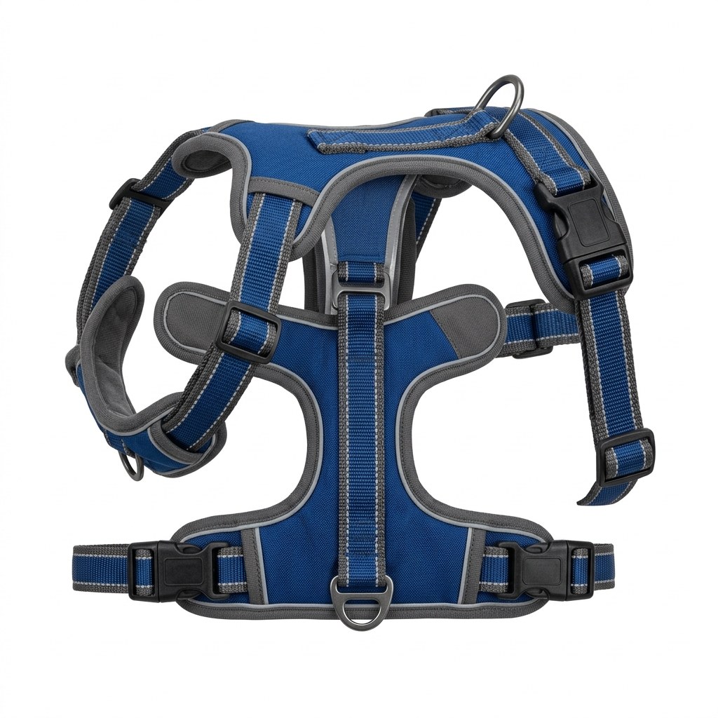 Reflective 3-in-1 walking and car harness with seat-belt loop