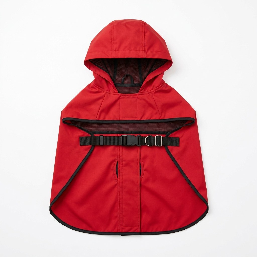 Hooded rain slicker cape with chest strap
