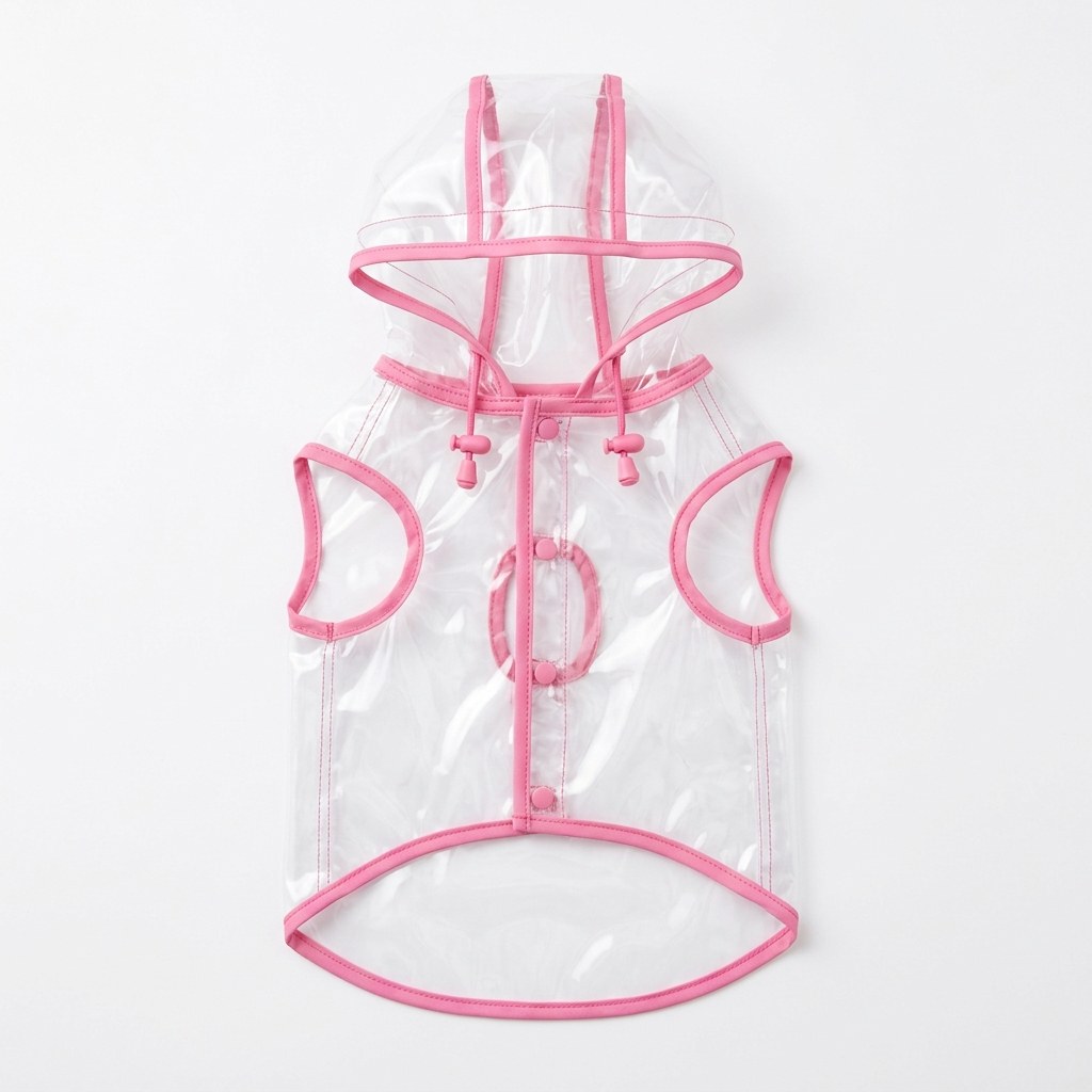 Transparent clear hooded raincoat with pink trim